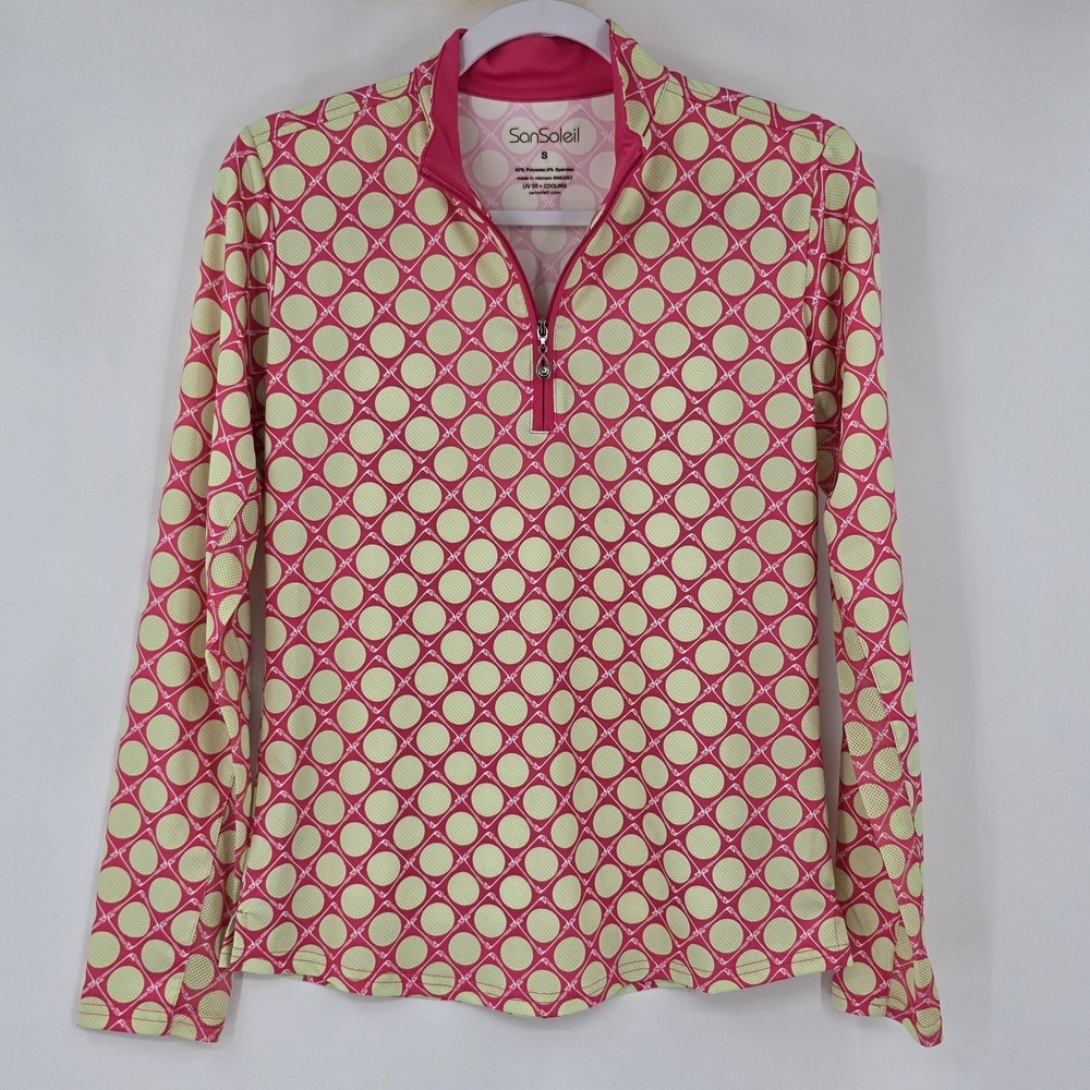 SanSoleil Quarter Zip Pullover Womens Small Long Sleeve Golf Ball Clubs‎ UV 50+